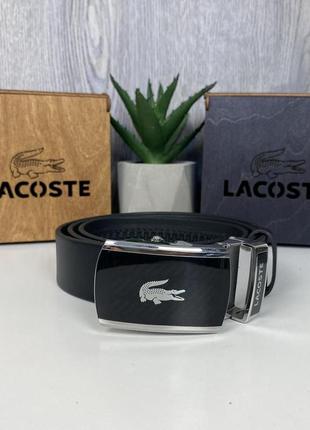 Мужской кожаный ремень в стиле лакоста крокодил, черный поясной ремень lacoste натуральная кожа r_629