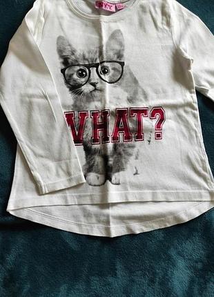 Лонгслив х/б футболка с рукавами с котиком