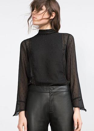Шикарная шифоновая черная блуза zara