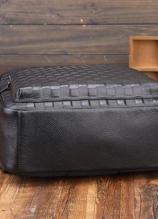 Кожаный городской мужской рюкзак с тиснением в клетку черный большой ранец из натуральной кожи качественный5 фото
