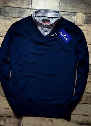 Чоловічий базовий елегантний светр джемпер pierre cardin германія синього кольору з фальш-воротником із колекції voyage розмір l2 фото