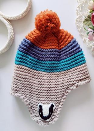 18-36 міс, тепла зимова в'язана шапка на флісі  артикул: 17770