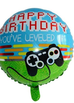 Фольгована кулька круг для хлопчика  "happy birthday джойстик " кольорова
