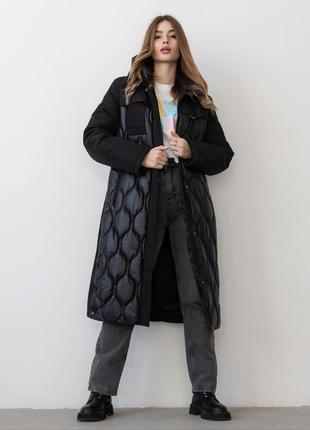 Теплое женское зимнее пальто пуховик на тинсулейте комбинированное 44-54 разные цвета черное