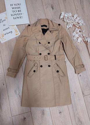 Zara крутой базовый бежевый тренч xs-s