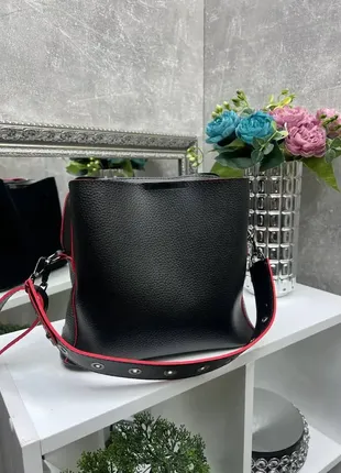 Черная с красным внутри - натуральный замш - три отделения - сумка lady bags с двумя съемными ремням2 фото