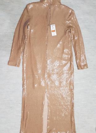 Шикарное нюдовое длинное вечернее платье reserved в пайетки.4 фото