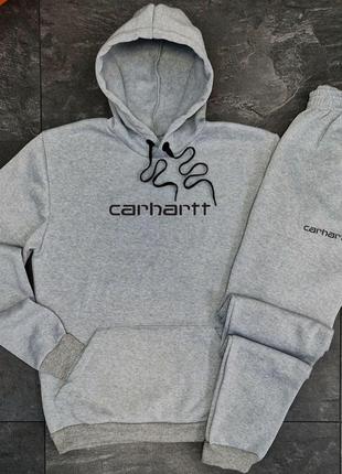 Зимовий костюм худі+штани фліс carhartt (сірий)