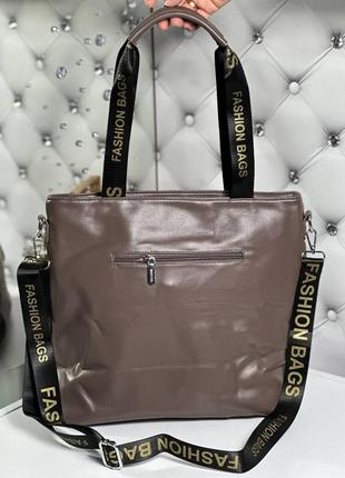 Велика жіноча сумка з еко шкіри з текстильними ручками8 фото