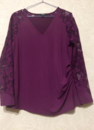 Нарядная кружевная блуза кофточка женская большой размер1 фото