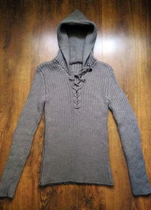 Женский вязаный свитер/худи, толстовка с капюшоном