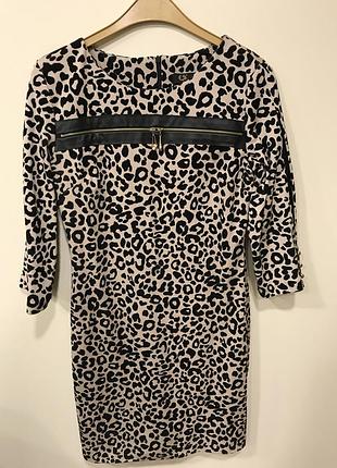 Стильна леопардова сукня/плаття із шкіряними вставками