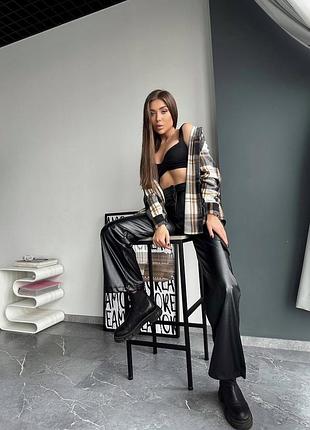 Кожаные брюки брюки брюки свободного фасона брюки эко козырьковая брючинапрямая