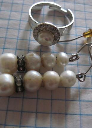 Сережки з перлів та кільце.10 фото