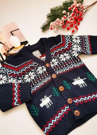 Кофта 80 см светр кардиган з оленями зимовий новорічний
