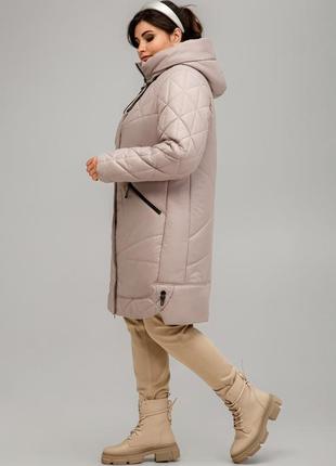 Демисезонное пальто стеганое каталония больших размеров 52-62 размеры разные цвета бежевое3 фото