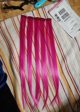 Пряди на заколках 5шт розовые 7935