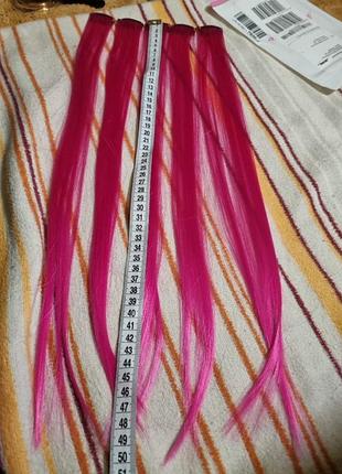 Пряди на заколках 5шт розовые 7935