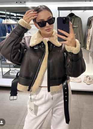 Вкорочена дублянка zara коричнева дублянка zara