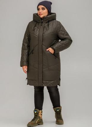 Демисезонное пальто стеганое каталония больших размеров 52-62 размеры разные цвета хаки2 фото