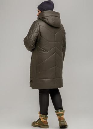 Демисезонное пальто стеганое каталония больших размеров 52-62 размеры разные цвета хаки3 фото