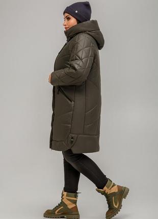 Демисезонное пальто стеганое каталония больших размеров 52-62 размеры разные цвета хаки4 фото