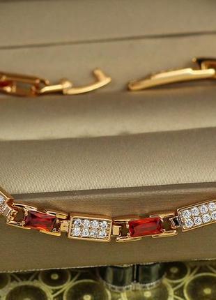 Браслет xuping jewelry гравий с красными камнями  17 см 5 мм золотистый
