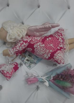 Интерьерная кукла ангел и букет, подарок к 8 марта