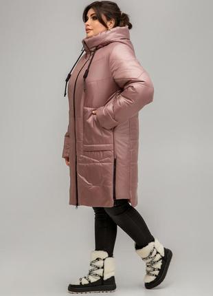 Демисезонное пальто стеганое варшава больших размеров 54-64 размеры разные цвета дымчатая роза4 фото