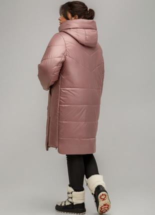 Демисезонное пальто стеганое варшава больших размеров 54-64 размеры разные цвета дымчатая роза2 фото