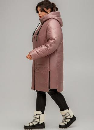 Демисезонное пальто стеганое варшава больших размеров 54-64 размеры разные цвета дымчатая роза3 фото