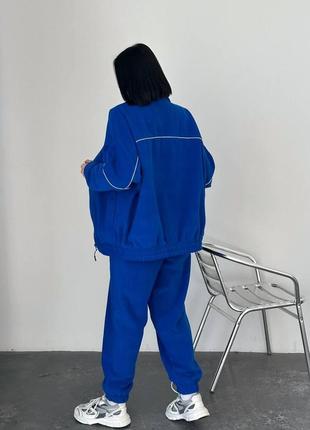 Стильний жіночий теплий костюм, комфортний флісовий костюм-двійка синього кольору4 фото