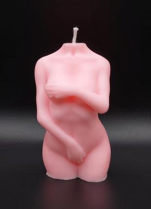 Свічка у формі жіночого торсу "скромняжка" ніжно-рожевого кольору