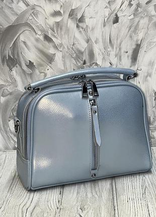 Клатч из натуральной кожи голубой перламутр