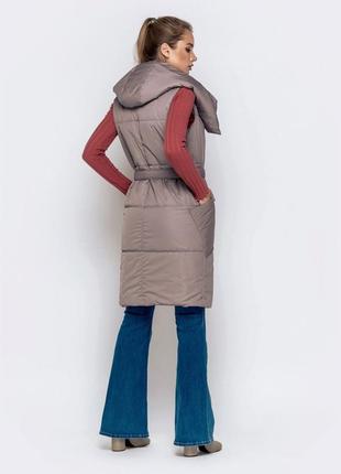 Различные цвета! удлиненный длинный стеганый жилет с капюшоном теплый с карманами до ниже колен безрукавка5 фото