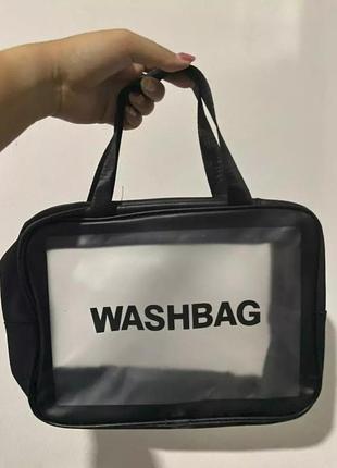 Женская косметичка washbag органайзер с двумя ручками большая черная10 фото