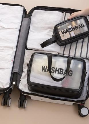 Женская косметичка washbag органайзер с двумя ручками большая черная8 фото