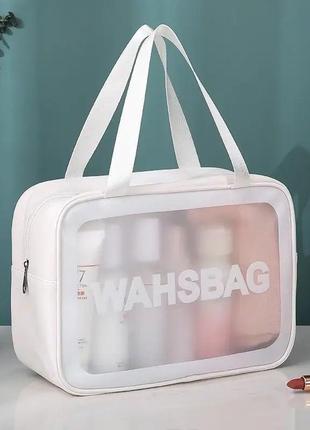 Жіноча косметичка washbag органайзер з двома ручками велика біла2 фото