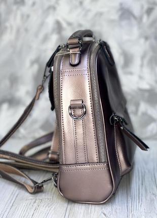 Рюкзак-сумка з натуральної шкіри рожеве золото3 фото