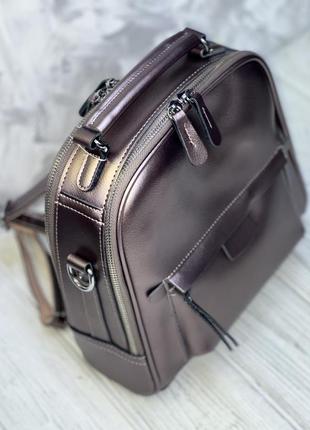 Рюкзак-сумка з натуральної шкіри рожеве золото2 фото