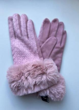 Розовые сенсорные женские перчатки4 фото