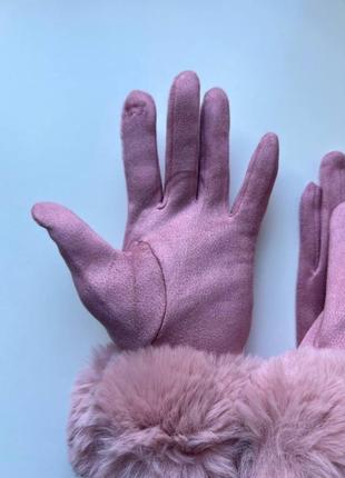 Розовые сенсорные женские перчатки3 фото