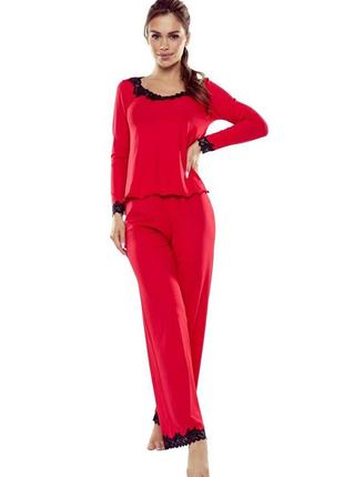 Женская вискозная пижама красного цвета c кружевом. модель arleta eldar2 фото