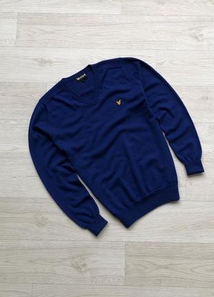 Шикарний светр, джемпер, кофта lyle & scott textured v-neck wool sweater navy