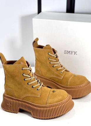 Ботинки женские замшевые рыжие брендовые в стиле smfk