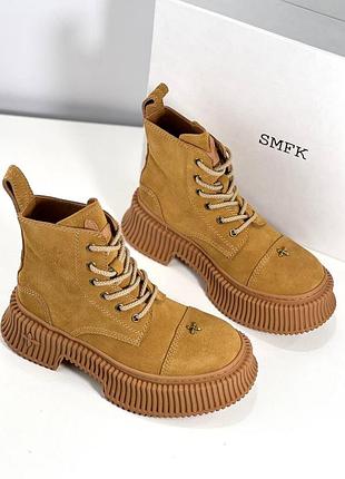 Ботинки женские замшевые рыжие брендовые в стиле smfk