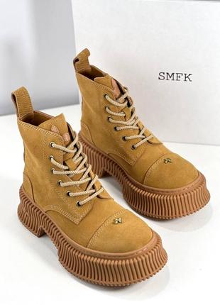 Ботинки женские замшевые рыжие брендовые в стиле smfk