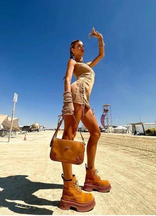 Ботинки женские замшевые рыжие брендовые в стиле smfk