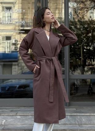 Шикарное коричневое кашемировое пальто осень/зима