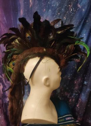 Шикарный авторский ирокез из перьев косплей вечеринка фотосессия на выступление burning man